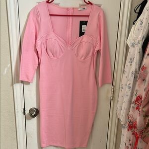 Fashion Nova Pink Bodycon Dress Square Neck Cocktail